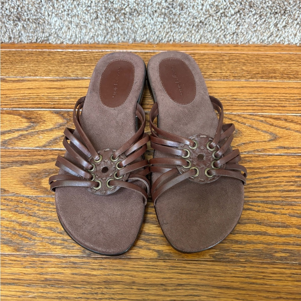 Easy Spirit Brown Leather Slide Sandals